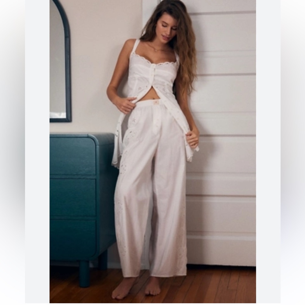 Anthropologie White Eyelet Cotton Top/Mini Dress and Pants Set